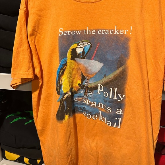 Vintage Y2K Tropical Bird Cocktail Funny Joke Orange Mens Large Shirt - Picture 2 of 4